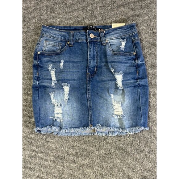 Wax Jean womens size Small Blue Denim Distressed Skirt - Picture 1 of 13